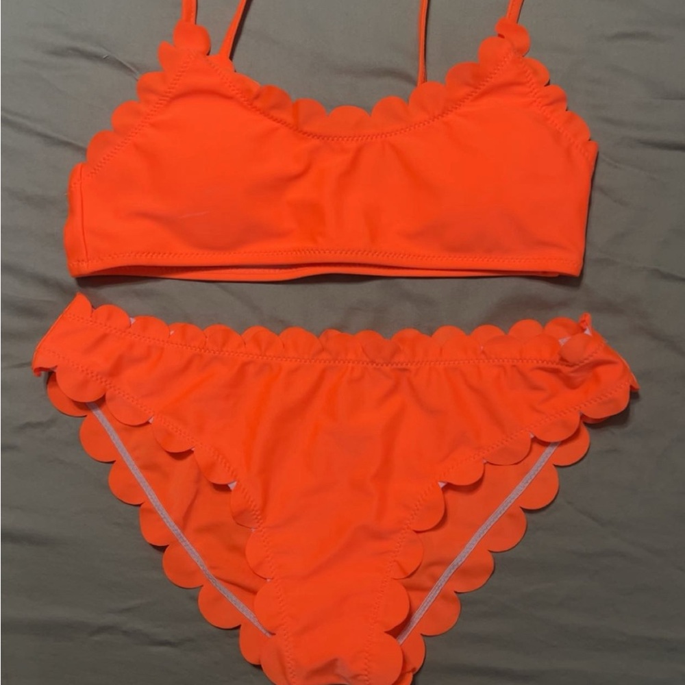 Neon Orange Scalloped Bikini Set